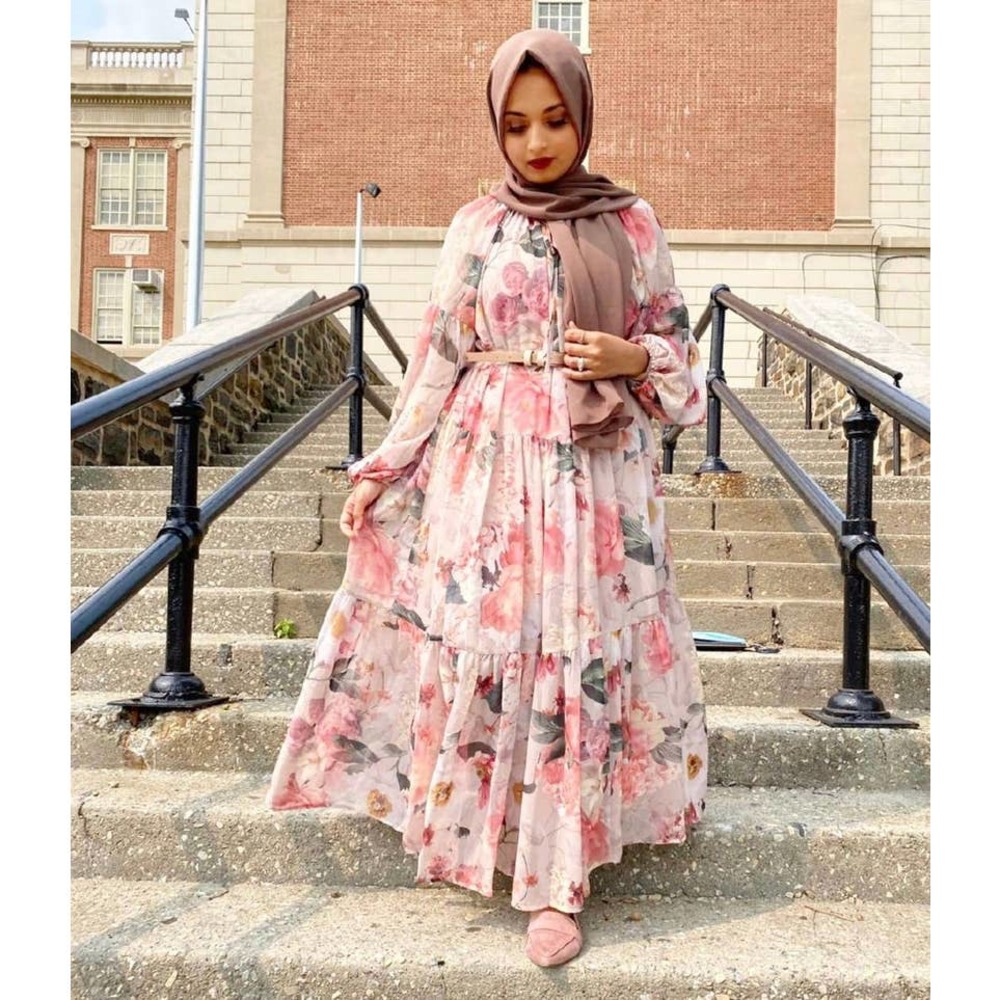 Chiffon Wide Cut Floral Dress Balloon Slee… - Picture 5 of 14